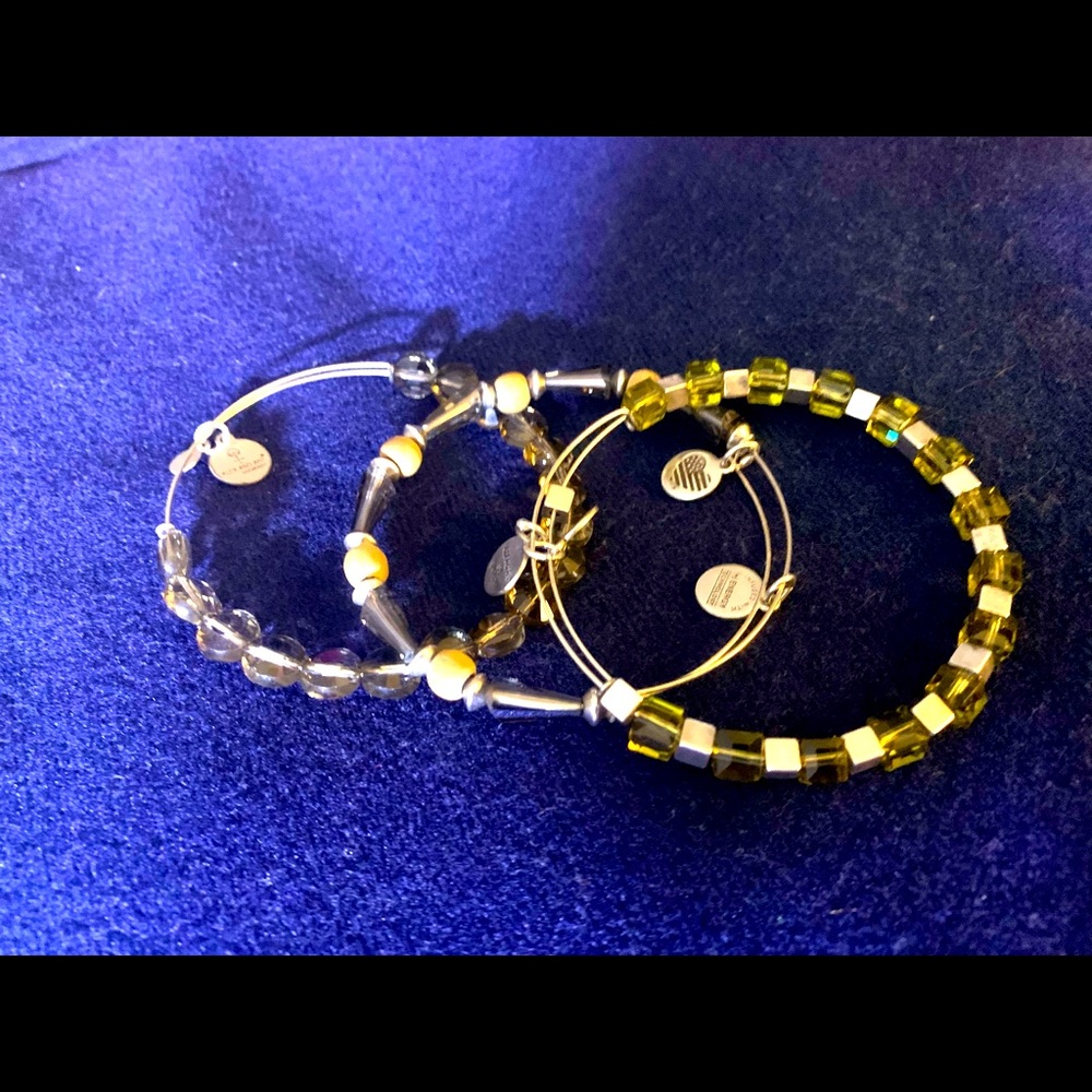 Three 3 Alex and Ani smoky topaz Bracelets in one coordinated set!